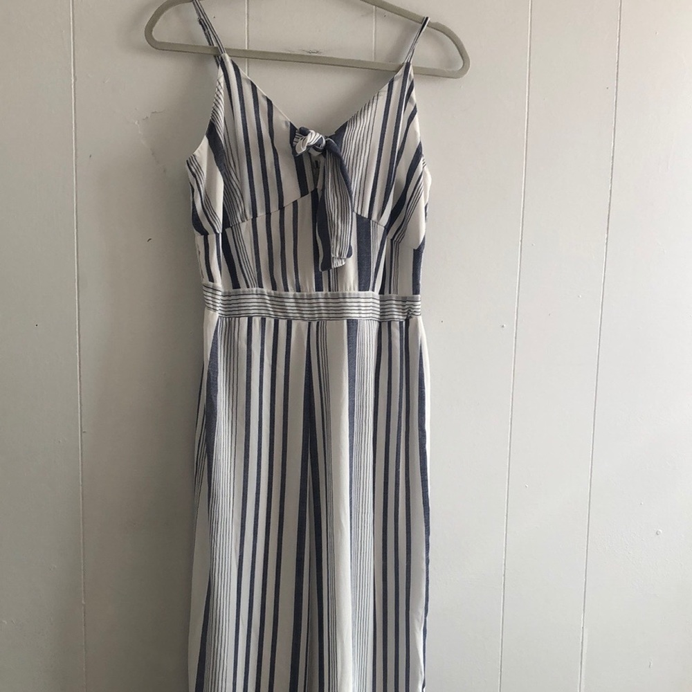 White and Blue striped jumpsuit